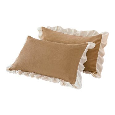 yulier Ruffle Pillow Shams Set of 2 Standard Size Decorative Velvet Pillowcases with Zipper, Bedding Pillow Cases for Bedroom Decor, 19"x29", Khaki