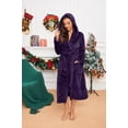 thumbnail image 4 of HEARTNICE Womens Hooded Fleece Robe, Long Fluffy Thick Warm Plush Bathrobe,(Dark Purple,L-XL), 4 of 5