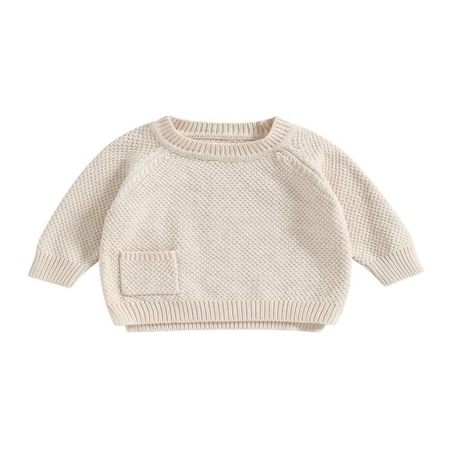 Pull Tricoté pour Bébé Manches Longues avec Poche Automne Tricoté pour Filles Garçons