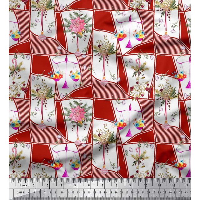 Soimoi Polyester Crepe Fabric Leaves & Flower Floral Print Fabric by Yard 42 Inch Wide