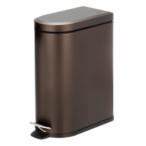 mDesign Small 2.6 Gallon/10 Liter Stainless Steel Metal Step Trash Can Garbage Bin for Bathroom, Bedroom, Home Office, D-Shape Trashcan with Foot Pedal/Lid, Removable Liner Bucket
