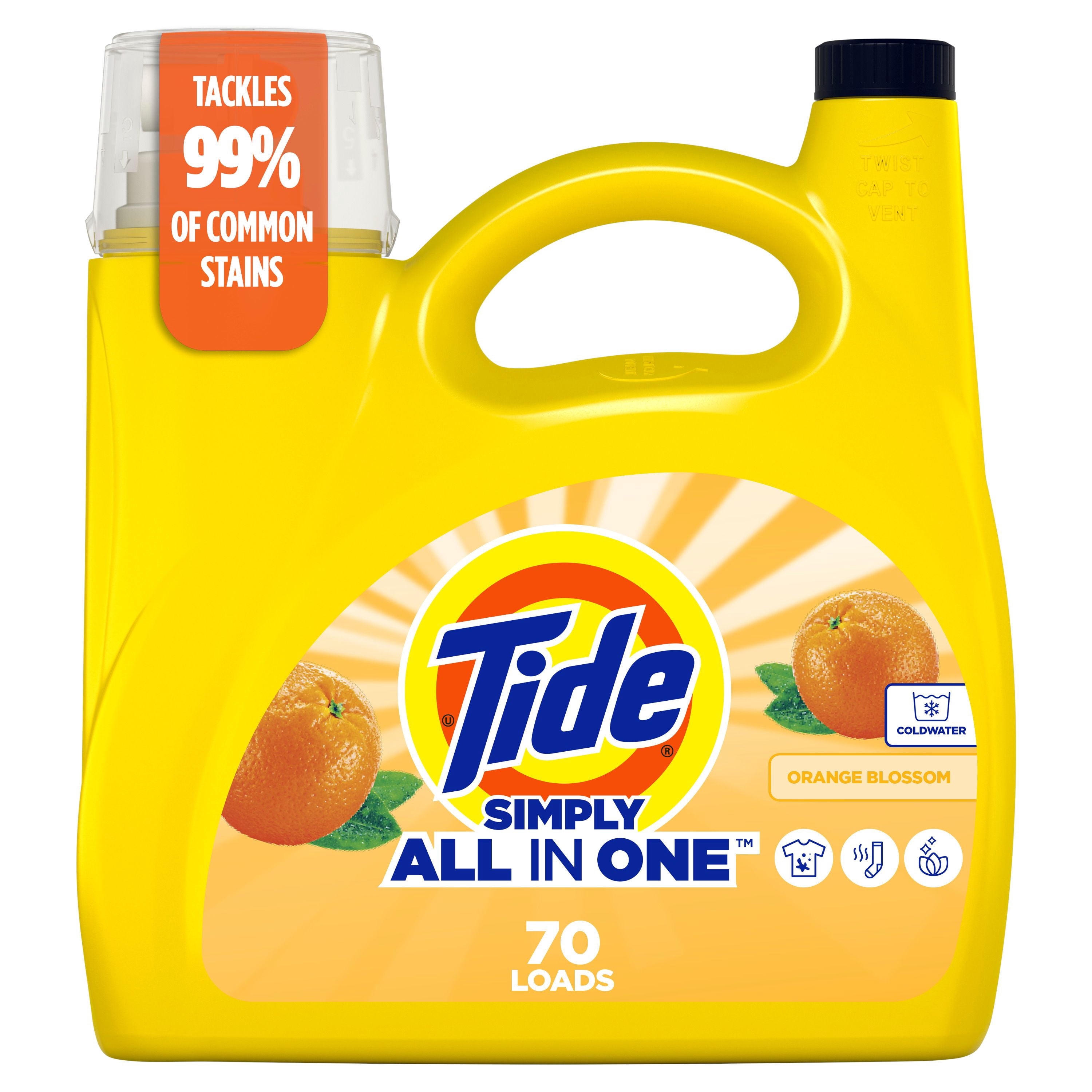 Tide Simply All-In-One Liquid Laundry Detergent, Orange Blossom Scent, 2.72 Litres, 70 Wash Loads