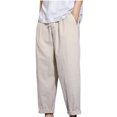 thumbnail image 2 of asjyhkr Plus Size Mens Linen Pants Elastic Waist Drawstring Hiking Beach Cropped Pants with Pockets,M-5XL, 2 of 5