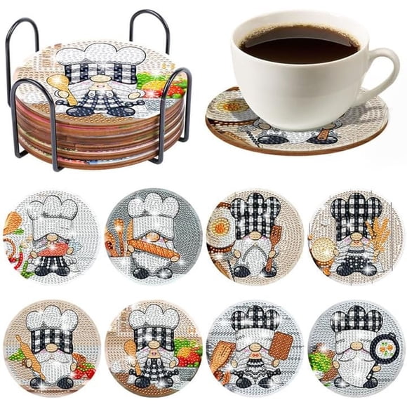 Meitianfacai 8 Pcs Diamond Cup Mat Paintings Kits With, DIY Diamond Art Cup Mat Kits,Full Drill Rhinestone Diamond Art Kits For Adults & Kids,Beginners Art Supplies