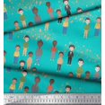 thumbnail image 3 of Soimoi Green Poly Georgette Fabric Human Group Print Fabric by Yard 42 Inch Wide, 3 of 3