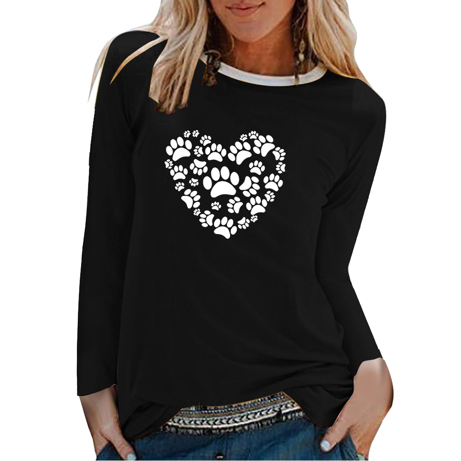 XZNGL Womens Casual Bears Paw Love Pattern Long Sleeve Pullover Tupper Garment
