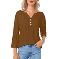 thumbnail image 4 of Babysbule Manches 3/4 pour Haut d'Été pour Femmes Col Rond T-Shirt Ample Mode Tunique à Boutons 2025, 4 of 8