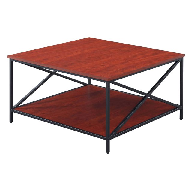 Convenience Concepts Tucson Table Basse Carrée en Métal Noir en Bois de Cerisier