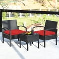 thumbnail image 1 of Costway 3PC Patio Rattan Furniture Set Table Conversation Sofa Cushioned Red, 1 of 10