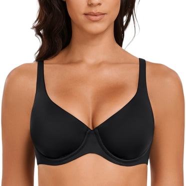 MELENECA Women's V-Neck Minimizer Underwire Plus Size Unlined Plunge T-shirt Bras Black 34F