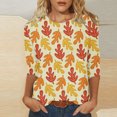 thumbnail image 2 of Pompotops T-shirt de Mode pour Femmes, Blouse Mi-Longue à Manches 3/4, Col Rond, Hauts Décontractés en Liquidation, 2 of 5