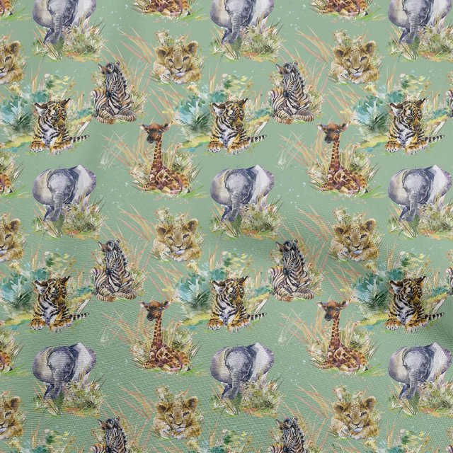oneOone Cotton Silk Olive Green Fabric Animal Sewing Material Print Fabric By The Yard 42 Inch Wide