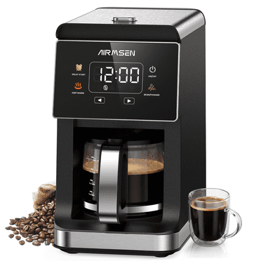 AIRMSEN 2 in 1 Coffee Maker with Grinder, Compact 5-Cup Programmable Coffee Machine, 3 Grind Settings, Up to 4-Hour Keep Warm & 24-Hour Delay Brew