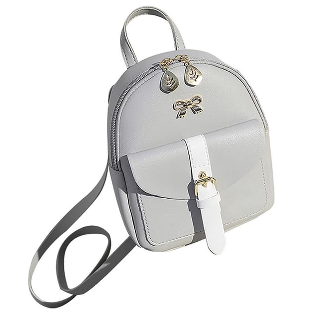 Women Bow Decoration Mini Backpack PU Leather Backpack Solid Color School Bag
