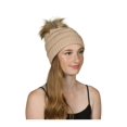 thumbnail image 1 of Gravity Threads Cable Knit Faux Fur Pom Pom Beanie Hat, New Beige, 1 of 2