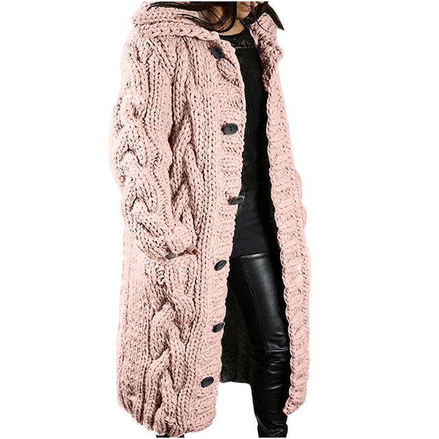 AherBiu Plus Size Cardigan for Women Trendy Cable Knit Long Cardigans Button down Open Front Winter Coat