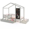 thumbnail image 1 of Costway Lit Cabane Simple avec 2 Tiroirs de Rangement Lit Plateforme en Bois Massif avec Tableau Noir Gris, 1 of 10