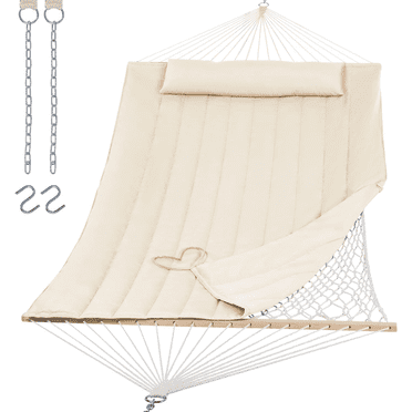 2 Person Hammock with Space Saving Steel Stand, Carry Bag, 450lbs Weight Capacity, Indoor Outdoor for Garden Camping & Beach, Beige