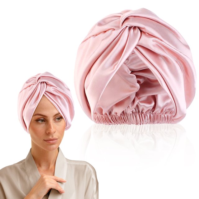 maskred Ample Space Satin Bonnet Comfortable And Exquisite Craft For Hair Care Large Black 1Set