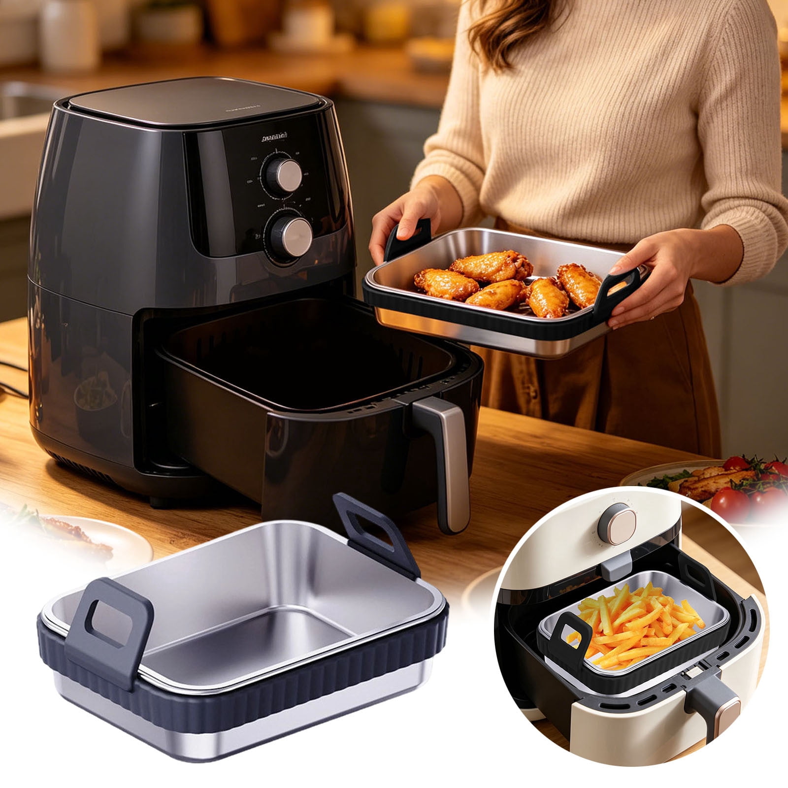Ainf Air Fryer With Silicone Handle Air Fryer Tray Air Fryer Container Detachable Silicone Ring Dishwasher