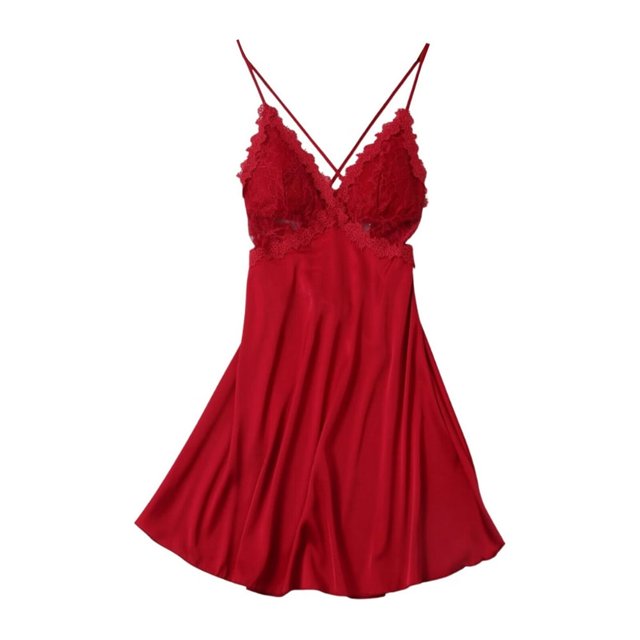 Chemise de Nuit Élégante pour Femmes à Col en V en Dentelle Florale à Fines Bretelles