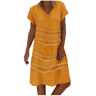Pompotops Robe d'Été pour Femmes Style Col en V Imprimée Manches Courtes Robe pour Dames