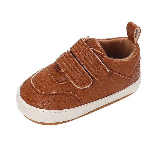 Spring And Autumn Children Baby Toddler Shoes Boys And Girls Flat Bottom Non Slip Lightweight Comfortable Double Hook Loop Solid Color Simple Style Baby Sneakers Brown 12/6 M—12 M