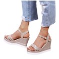 thumbnail image 4 of LSLJS Sandales d'Été pour Femmes à Bout Ouvert, Talon Moyen Wedge, Boucle Métallique, 4 of 8