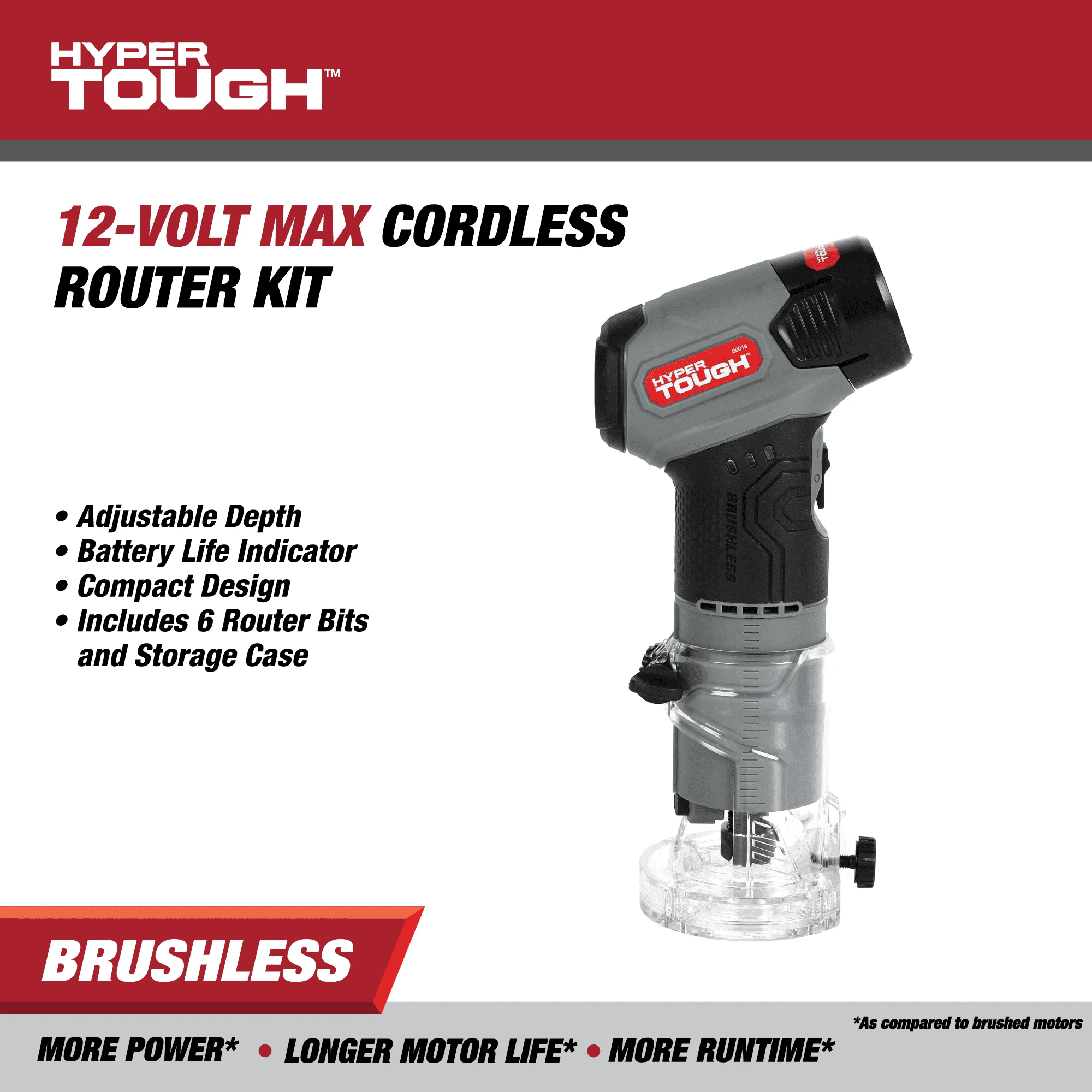 Défonceuse d’angle à main Hyper Tough 12V Max sans balais Lithium-Ion avec batterie 1,5 Ah et chargeur