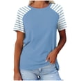 thumbnail image 1 of Timegard Hauts pour Femmes à Rayures Manches Courtes Col Rond Confortable Décontracté Ample Haut Blouse T-Shirts Basiques, 1 of 3