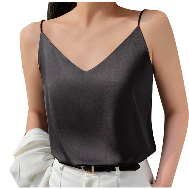 Timegard Womens Camisole Tops Spaghetti Strap V Neck Sleeveless Tank Tops Solid Color Comfy Shirts