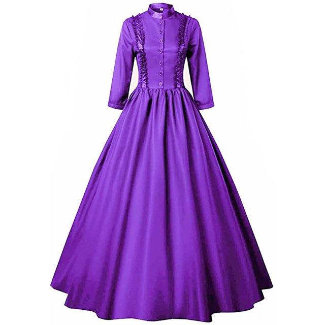 NMMUED Robe Vintage pour Femmes Robe à Manches Longues pour Femmes Costumes de Mascarade pour Femmes Robe Gothique Robe Renaissance Femmes Costume Victorien Femmes Tenue Renaissance Femmes Violet 3TG
