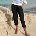 thumbnail image 1 of CFLVAEK Fake Denim Distressed Capri Pant with Pocket for Women Loose Fit Solid Ruched Beach Pant Flowy Breathable Straight Pedal Pushers Lightweight Mid Rise Ladies Lounge Pants, 1 of 8