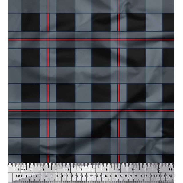 Soimoi Black Silk Fabric Check Check Printed Fabric 1 Yard 42 Inch Wide