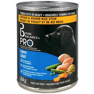 Pure Balance PRO+ Puppy Chicken & Brown Rice Stew Tender Cuts in Gravy Wet Dog Food for Puppies, 354 G Can