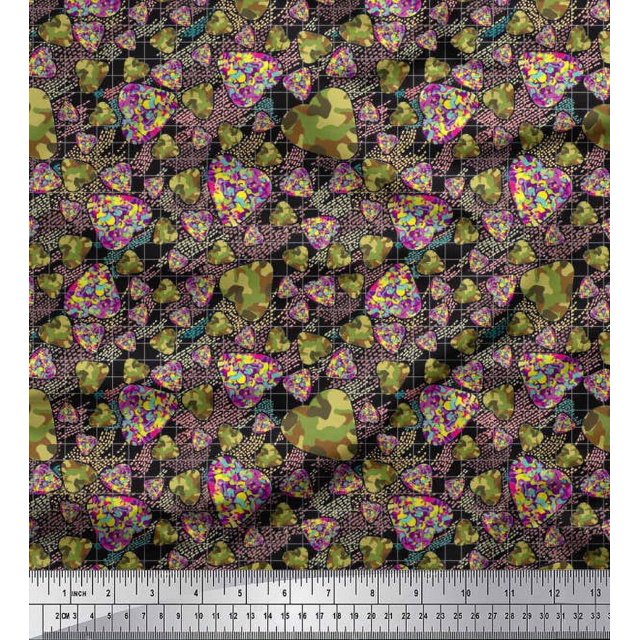 Soimoi Polyester Crepe Fabric Check,Heart & Camouflage Print Sewing Fabric Yard 42 Inch Wide