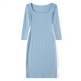 thumbnail image 3 of Women Long Bodycon Dress Solid Color Knitted Ribbed Square Neck Long Sleeve Dress Spring Fall Party Club Skinny Dress, 3 of 9