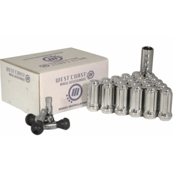 West Coast Wheel Accessories Wheel Installation Kit W5596ST 5 Lug Kit; 9/16 Inch x 18 Thread Size; 60 Degree Conical; Acorn Extra Long; Chrome; 1.90 Inch Overall Length
