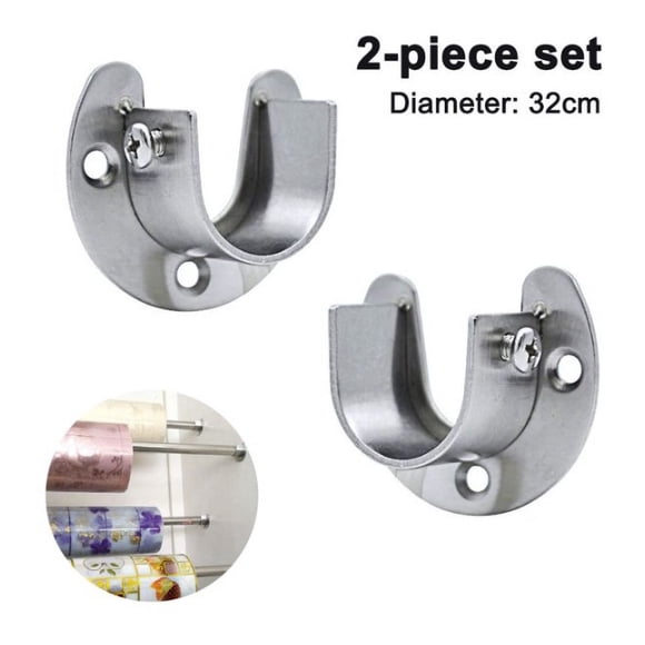 Hevy Duty Closet Rod Holder Set of 2, Stainless Steel Shower Curtain Rod Sockets Rod Flange Shelf Brackets, Metal Shower Wardrobe Pole Holder Support, 2.24x1.96"