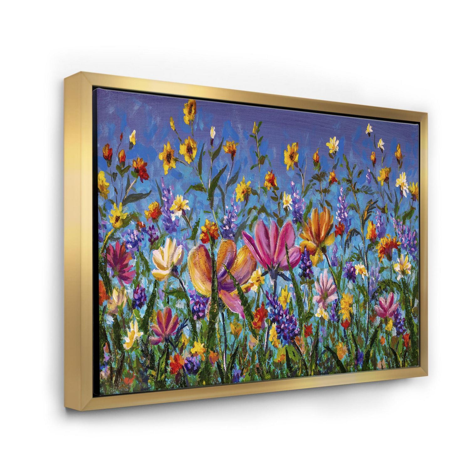Designart Marguerites et fleurs sauvages dans le champ de jardin d'été I ART MURAL À CADRE FLOTTÉ