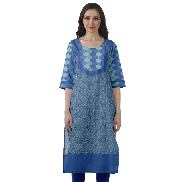 Moomaya Robes Indiennes pour Femmes Décontractées d'Été Imprimées Manches 3/4 Longue Kurta