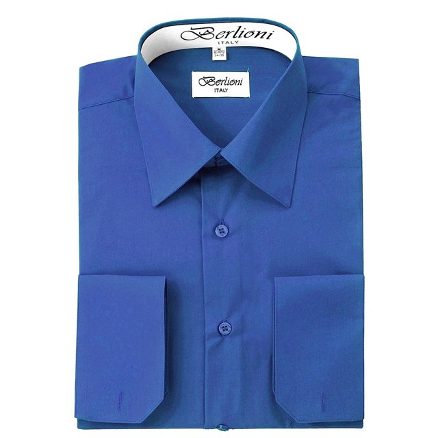 BERLIONI MEN'S CONVERTIBLE CUFF SOLID DRESS SHIRT-FRENCH BLUE-2XL sleeve 36/37