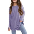 thumbnail image 1 of Girls Fall Shirts & Blouses Children Long Sleeve Crew Neck Loose Solid Color Purple Going Out Fall Tops for 3-4 Years, 1 of 8
