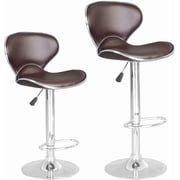 BestOffice Bar Stools Counter Height Adjustable Swivel Barstool Set of 2, Back PU Leather Kitchen Counter Stools Dining Chairs, Brown