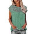 thumbnail image 1 of Mikilon Ensemble Élégant pour Femmes 2 Pcs Imprimé Manches Courtes Patchwork en Dentelle Col Rond Chic Confortable Vert S, 1 of 5