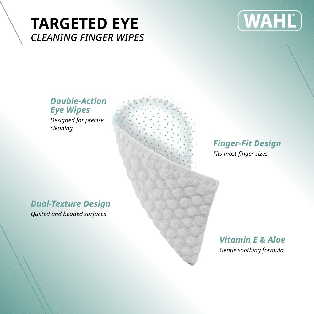 Wahl Refresh Eye Care Finger Wipes for Dogs – Dual-Sided Silicone & Soft Pearl Textures Remove Tear Stains & Debris, Fragrance-Free with Vitamin E & Aloe, Model-58557