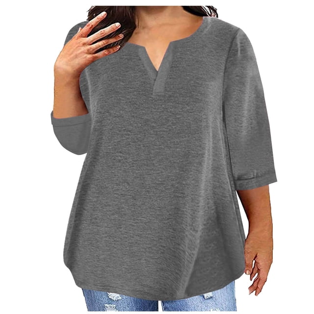 AherBiu Plus Size T Shirts for Women V Neck Loose Comfy Basic Tees Summer Workout Oversized Tshirt Tops