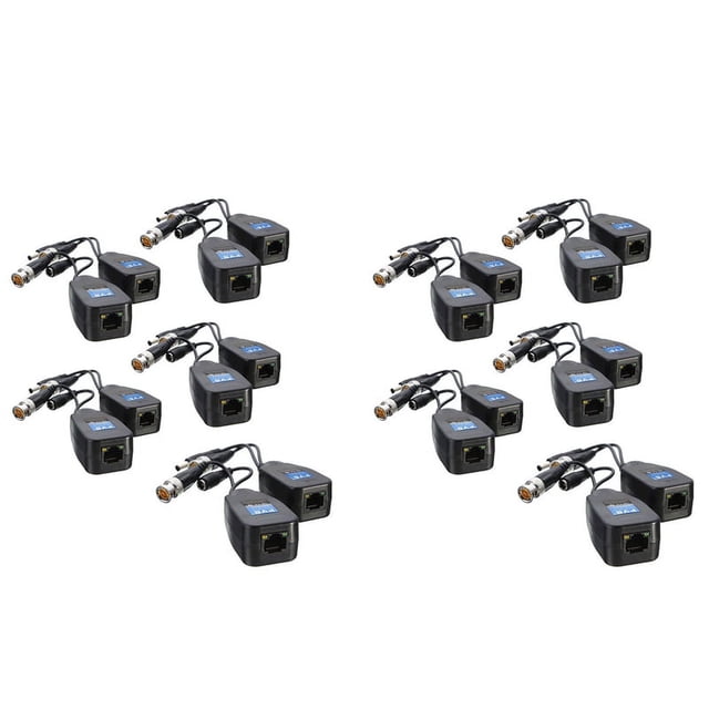 10Pairs CCTV Coax BNC Video Power Balun Transceiver to CAT5E 6 RJ45 Connector Coaxial/Analog HD Pair Transmitter