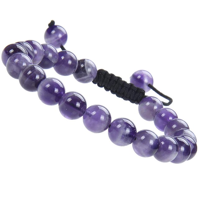 Natural Healing Power Gemstone Crystal Beads Unisex Adjustable Macrame Bracelets 8mm,Dream Amethyst