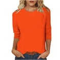 thumbnail image 2 of Mefallenssiah Blouses pour Femmes 2024 Mode et Décontracté Couleur Unie Col Rond Manches Trois-Quarts T-Shirt Haut, 2 of 5